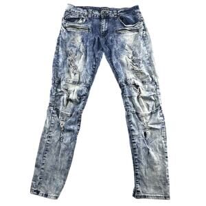 CJ Black Premium Jeans Mens 32/32 Denim Wash Blue Skinny Flex Distressed Stretch